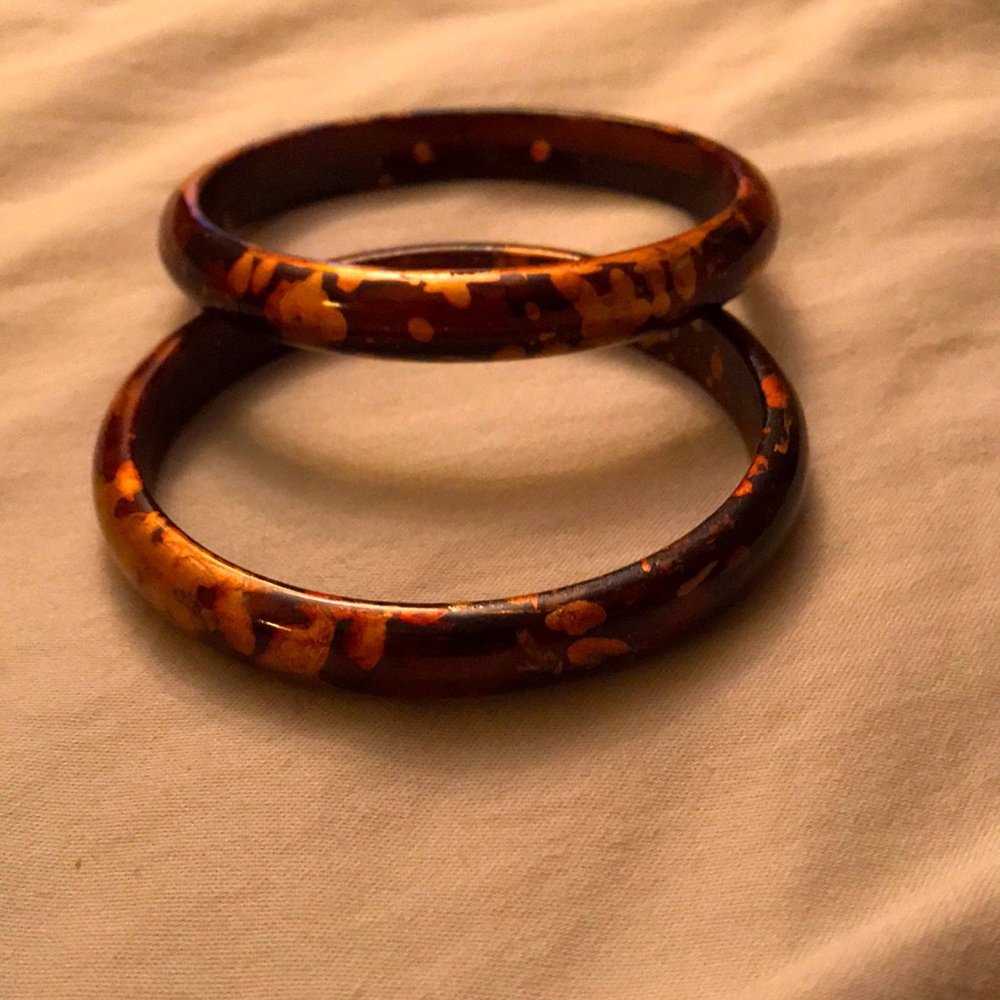 Vintage enamel wood bracelets set of 2